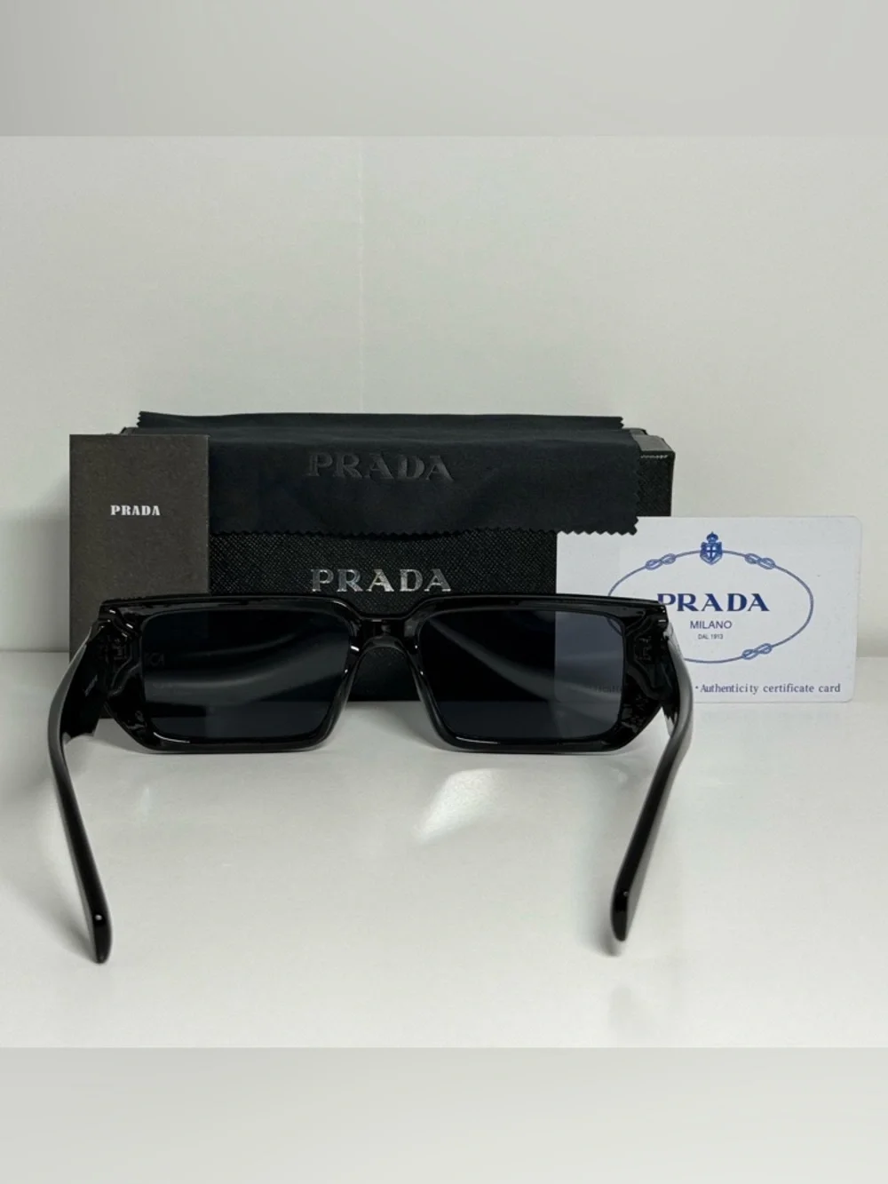 Prada Black Rectangular Sunglasses with Dark Gray Lenses - Picture 3 of 3